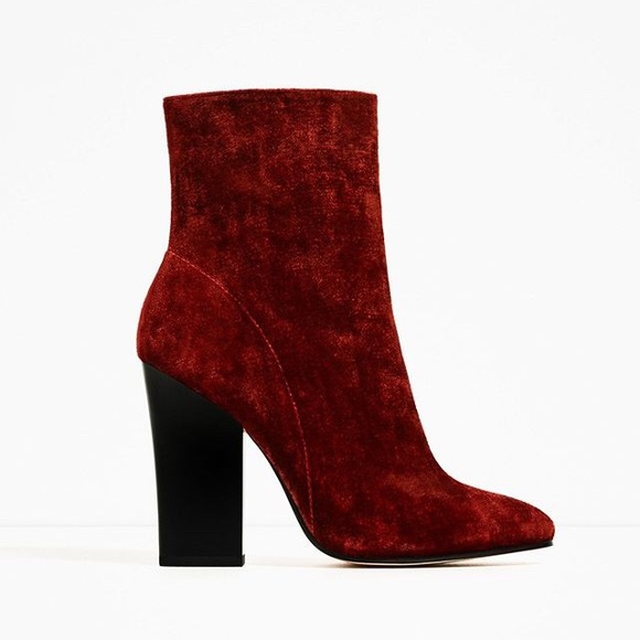 Zara Shoes - Zara red velvet ankle boots size 9.5